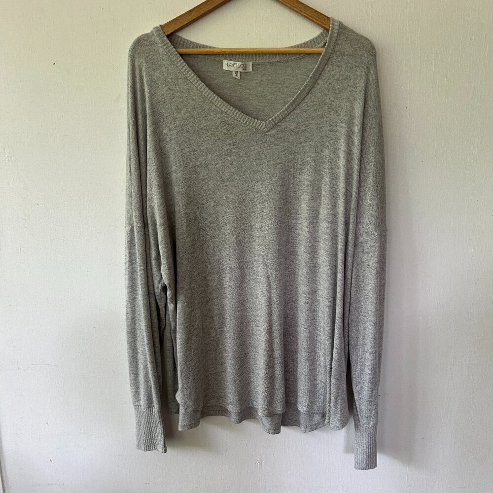 Planet Gold Sweater Womens Plus Size 3XL Gray V-neck Knit Pullover
